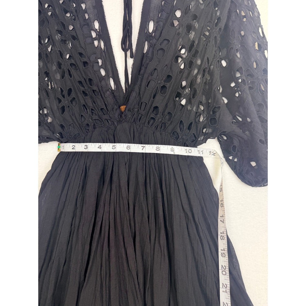 Free People Bella Note Black Eyelet Embroidered Gauze V-Neck Babydoll MiniDress - Picture 5 of 9